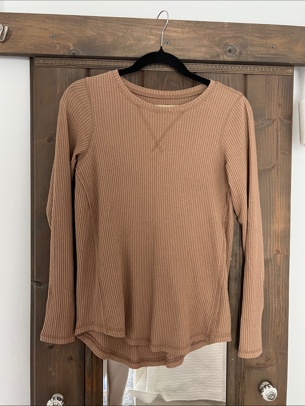 Abercrombie & Fitch Soft A&F Cozy Ribbed Crewneck Sweater in Camel Brown